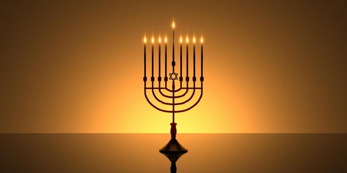 3d rendering image of jewish holiday Hanukkah background with menorah (traditional candelabra) and burning candles