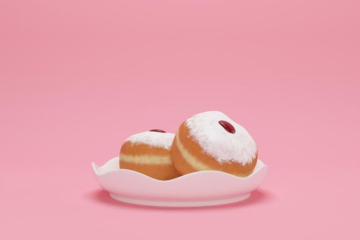 3d rendering Image of Jewish holiday Hanukkah with doughnut on a  pink background.