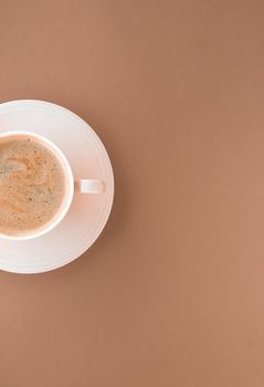 Drinks menu, italian espresso recipe and organic shop concept - Cup of hot coffee as breakfast drink, flatlay cups on beige background