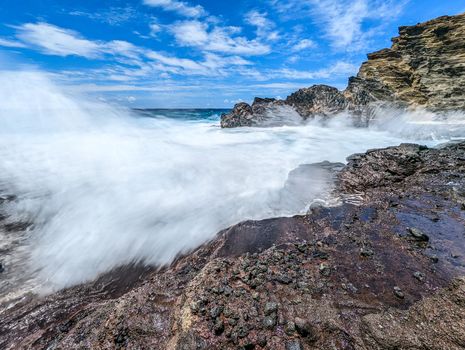 View of Halona Cove, Oahu, Hawaii, on a sunny summers day.