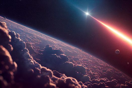 3d rendered Space Art: Alien Planet - A Fantasy Landscape with purple skies