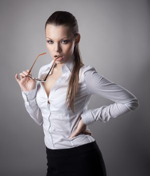beauty business woman take glasses off and look at camera
