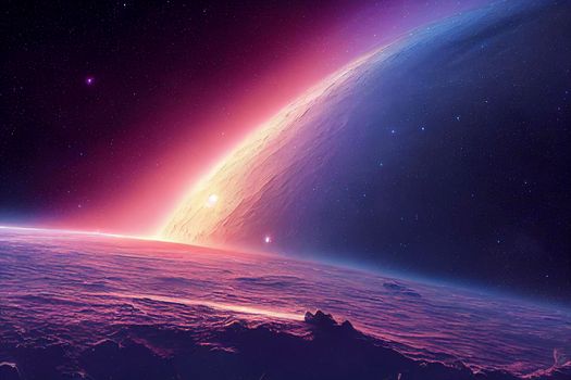 3d rendered Space Art: Alien Planet - A Fantasy Landscape with purple skies