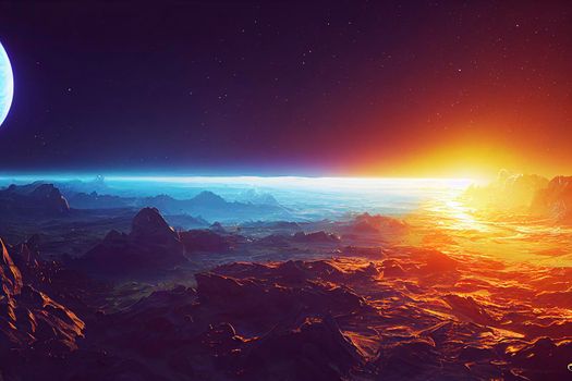 3d rendered Space Art: Alien Planet - A Fantasy Landscape with purple skies
