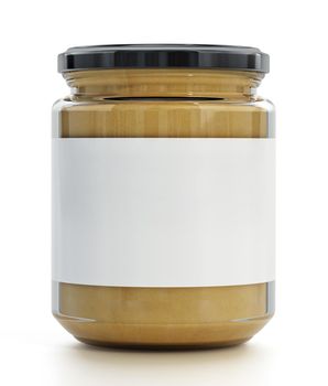 Peanut butter jar with white label isolated on white background. 3D illustration.