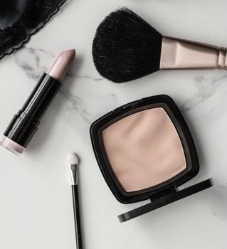 Make-up and cosmetics products on marble, flatlay background - modern feminine lifestyle, beauty blog and fashion inspiration concept