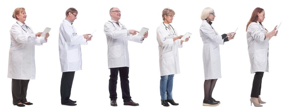 group of doctors with clipboard isolated on white background