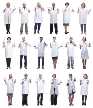 group of doctors holding jar isolated on white background