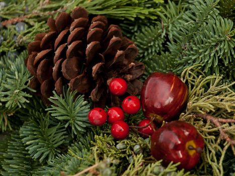 Close up of Christmas wreath.