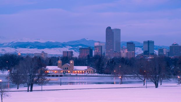 A view of downtown Denver before sunrise.