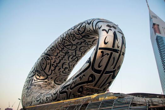 View of a Museum of the future on last stages of construction. Dubai,UAE. Outdoors
