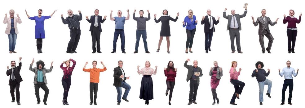collage of people joyful energetic full length isolated on white background