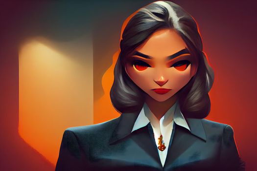 female boss, woman in business suit iportrait, neural network generated art. Digitally generated image. Not based on any actual preson.