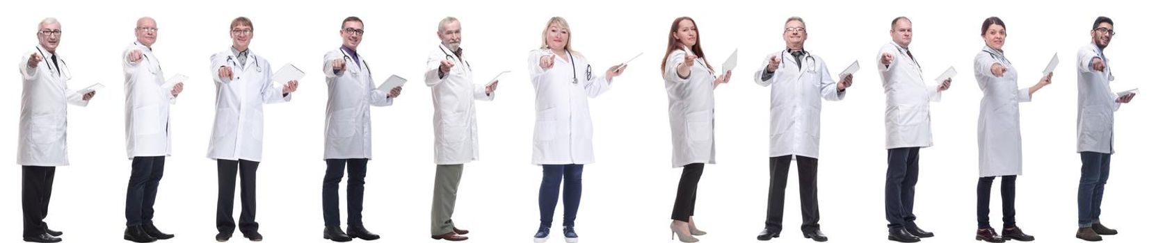 group of doctors with clipboard isolated on white background