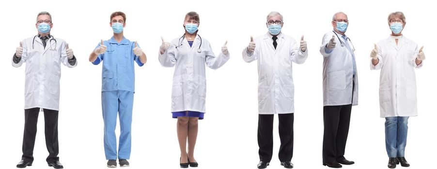 group of doctors in mask isolated on white background