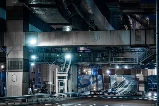 Night view of Hakozaki junction. Shooting Location: Tokyo metropolitan area