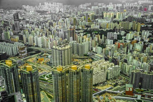 Hong Kong cityscape seen from SKY100 observation deck. Shooting Location: Hong Kong Special Administrative Region