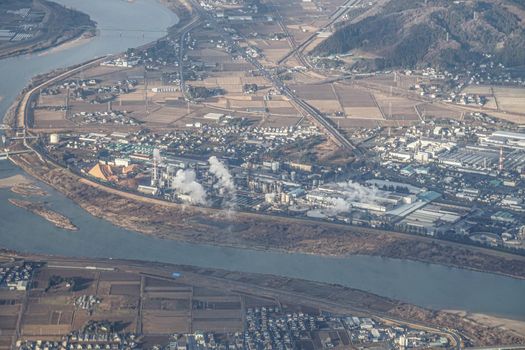Miyagi Prefecture Iwanuma city cityscape (aerial view). Shooting Location: Sendai, Miyagi Prefecture