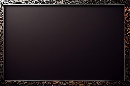 ornate black and gold rectangular picture frame mockup, neural network generated art. Digitally generated image. Not based on any actual scene or pattern.