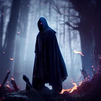 A figure in a dark cloak. High quality illustration