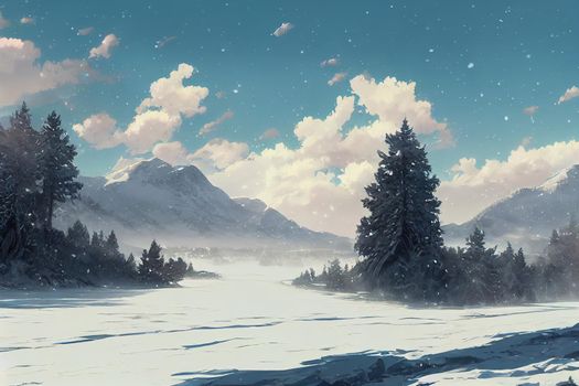 Beautiful highland snow. High quality 2d illustration