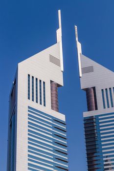 Dubai, UAE - 02.04.2021 Shot of a very well known landmark in Dabai, Emirates towers