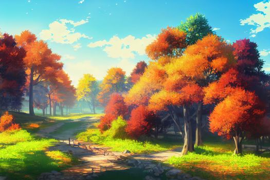 scenery in autumn. High quality 2d illustration