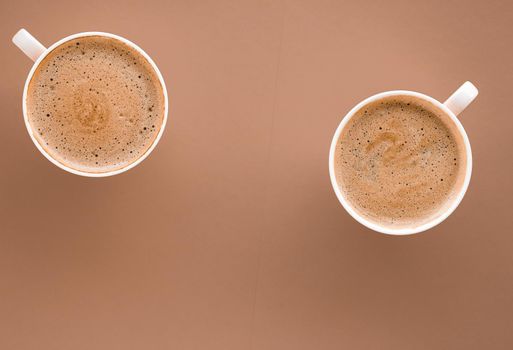 Drinks menu, italian espresso recipe and organic shop concept - Cup of hot coffee as breakfast drink, flatlay cups on beige background