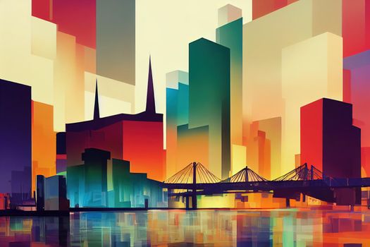 2d stylised painting like illustration of Hong Kong abstract city high quality abstract 2d ilustration.