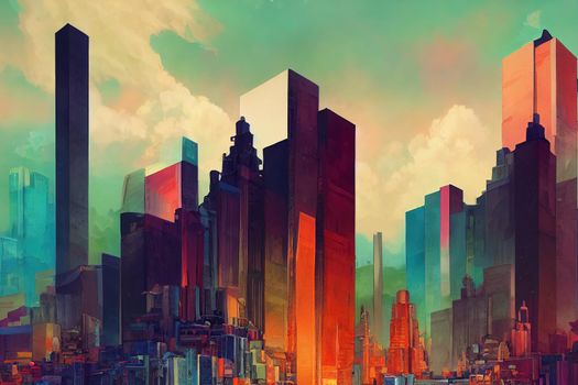 2d stylised painting like illustration of Capital City abstract city high quality abstract 2d ilustration.