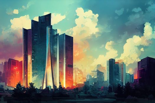 2d stylised painting like illustration of Fort-de-France abstract city high quality abstract 2d ilustration.