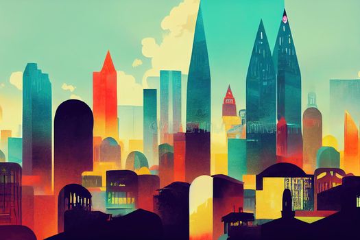 2d stylised painting like illustration of Colombo abstract city high quality abstract 2d ilustration.