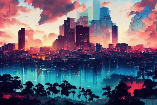2d stylised painting like illustration of Fort-de-France abstract city high quality abstract 2d ilustration.
