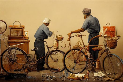 Bicycle Repairers. High quality 2d illustration