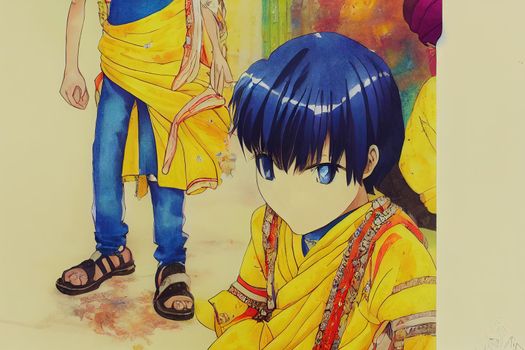 kid yellow Punjabi. High quality 2d illustration