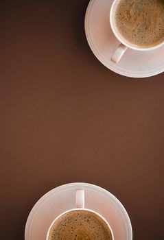 Drinks menu, italian espresso recipe and organic shop concept - Cup of hot coffee as breakfast drink, flatlay cups on brown background
