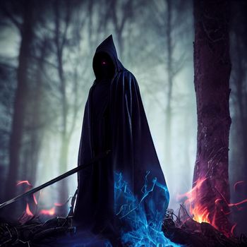 A figure in a dark cloak. High quality illustration