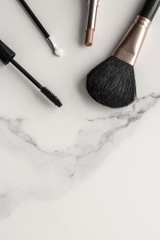 Make-up and cosmetics products on marble, flatlay background - modern feminine lifestyle, beauty blog and fashion inspiration concept