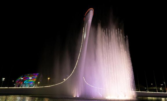 SOCHI, RUSSIA - JUNE, 05, 2021: The Waters of the Sochi Park, Water night show accompanied by classical music.