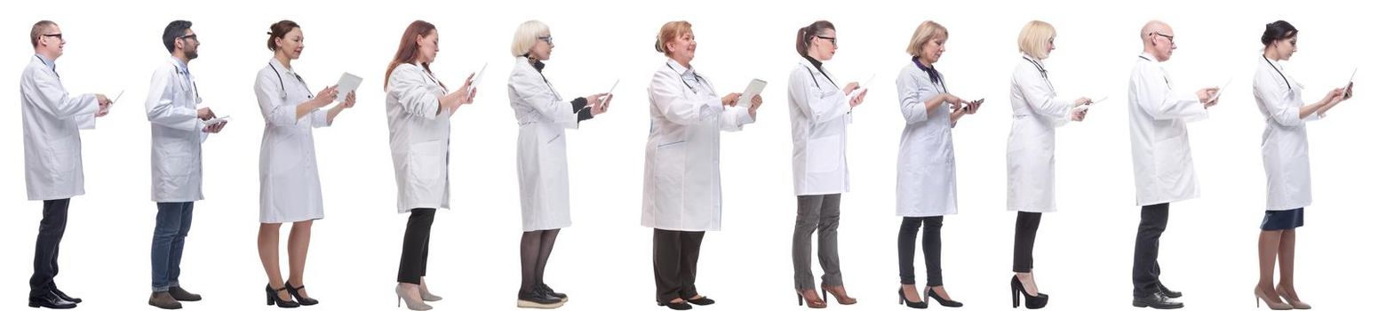 group of doctors with clipboard isolated on white background