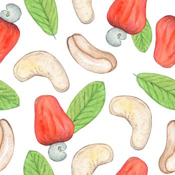 watercolor cashew seamless pattern on white background