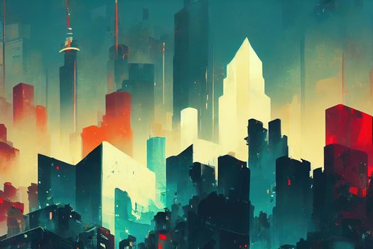 2d stylised painting like illustration of Jakarta abstract city high quality abstract 2d ilustration.