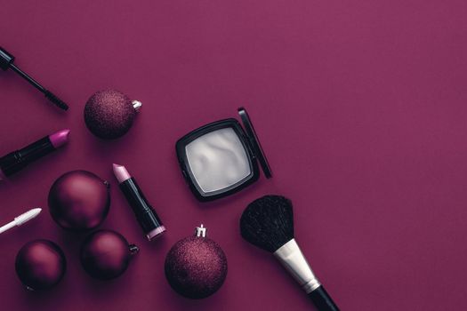 Cosmetic branding, fashion blog cover and girly glamour concept - Make-up and cosmetics product set for beauty brand Christmas sale promotion, luxury magenta flatlay background as holiday design