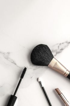 Make-up and cosmetics products on marble, flatlay background - modern feminine lifestyle, beauty blog and fashion inspiration concept