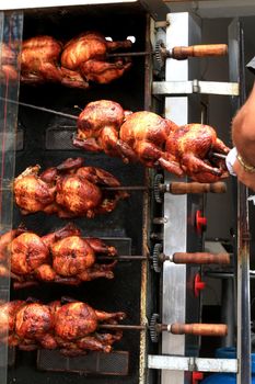 salvador, bahia, brazil - september 17, 2022: Roast chicken at a street restaurant in Salvador city.