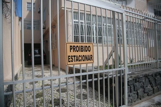 salvador, bahia, brazil - september 9, 2022: prohibited sign parks in a driveway of a residence in the city of Salvador.