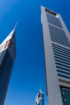 Dubai, UAE - 02.04.2021 Shot of a very well known landmark in Dabai, Emirates towers