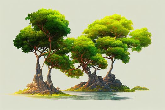 Trees island isolated on white background. High quality 2d illustration