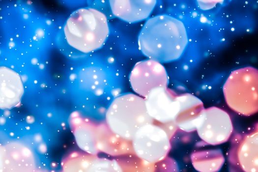 Christmas lights, New Years Eve fireworks and abstract texture concept - Magic sparkling shiny glitter and glowing snow, luxury winter holiday background