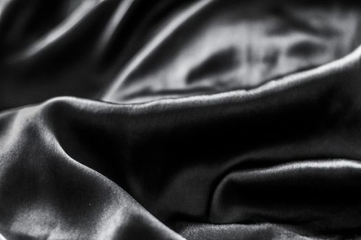 Fashion brand, elegant fabric and luxe beauty concept - Luxury black soft silk flatlay background texture, holiday glamour abstract backdrop